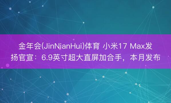 金年会(JinNianHui)体育 小米17 Max发扬官宣：6.9英寸超大直屏加合手，本月发布