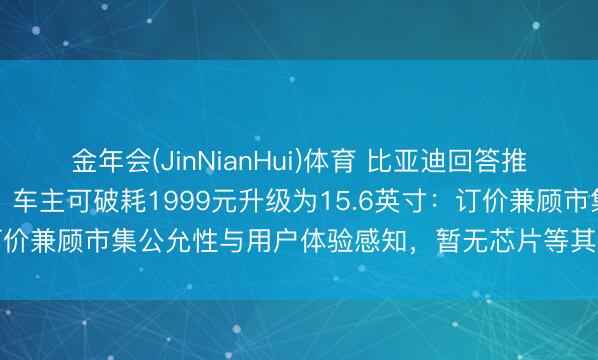 金年会(JinNianHui)体育 比亚迪回答推“车机屏幕小换大”处事，车主可破耗1999元升级为15.6英寸：订价兼顾市集公允性与用户体验感知，暂无芯片等其他硬件升级打算
