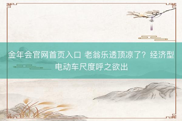 金年会官网首页入口 老翁乐透顶凉了？经济型电动车尺度呼之欲出
